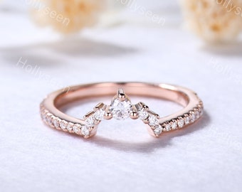 Moissanite Ehering Rose Gold Gebogen Ehering Verlobungsring Sterling Silber Stapelring Versprechen Ring Jubiläumsring Stapelbar