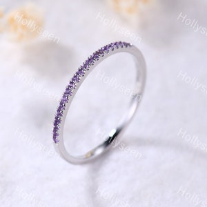 Amethyst Wedding Band Sterling Silver Amethyst Engagement Ring Thin Wedding Band Dainty Wedding Band Woman Promise Bridal Ring Vintage Ring image 5