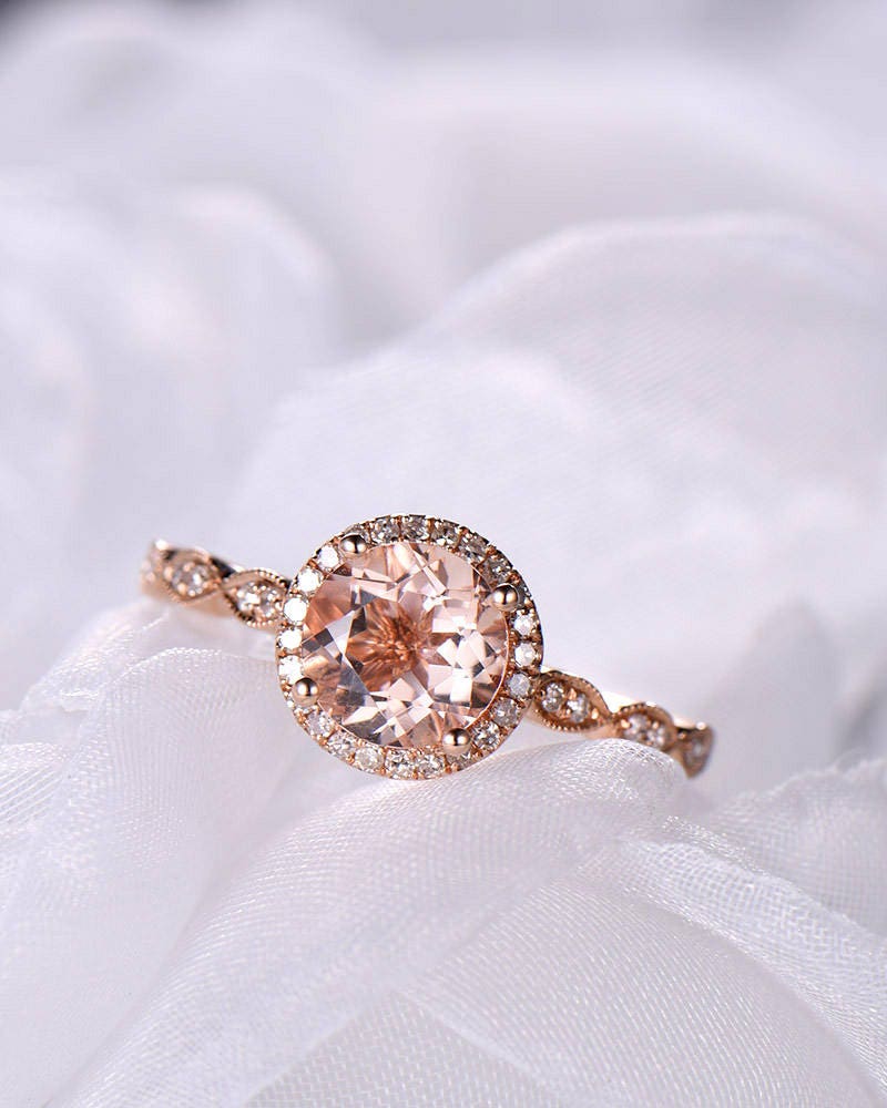 Morganite Engagement Ring 14k Rose Gold CZ Diamond 925 | Etsy