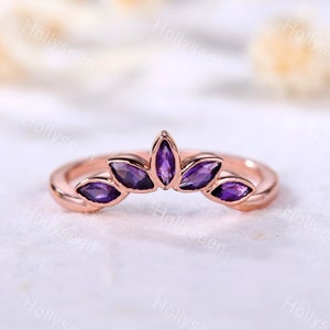 Amethyst Wedding Band Marquise Amethyst Engagement Ring Curved Wedding Band Gemstone Ring Stacking Ring Unique Ring Viking Ring Silver 14k