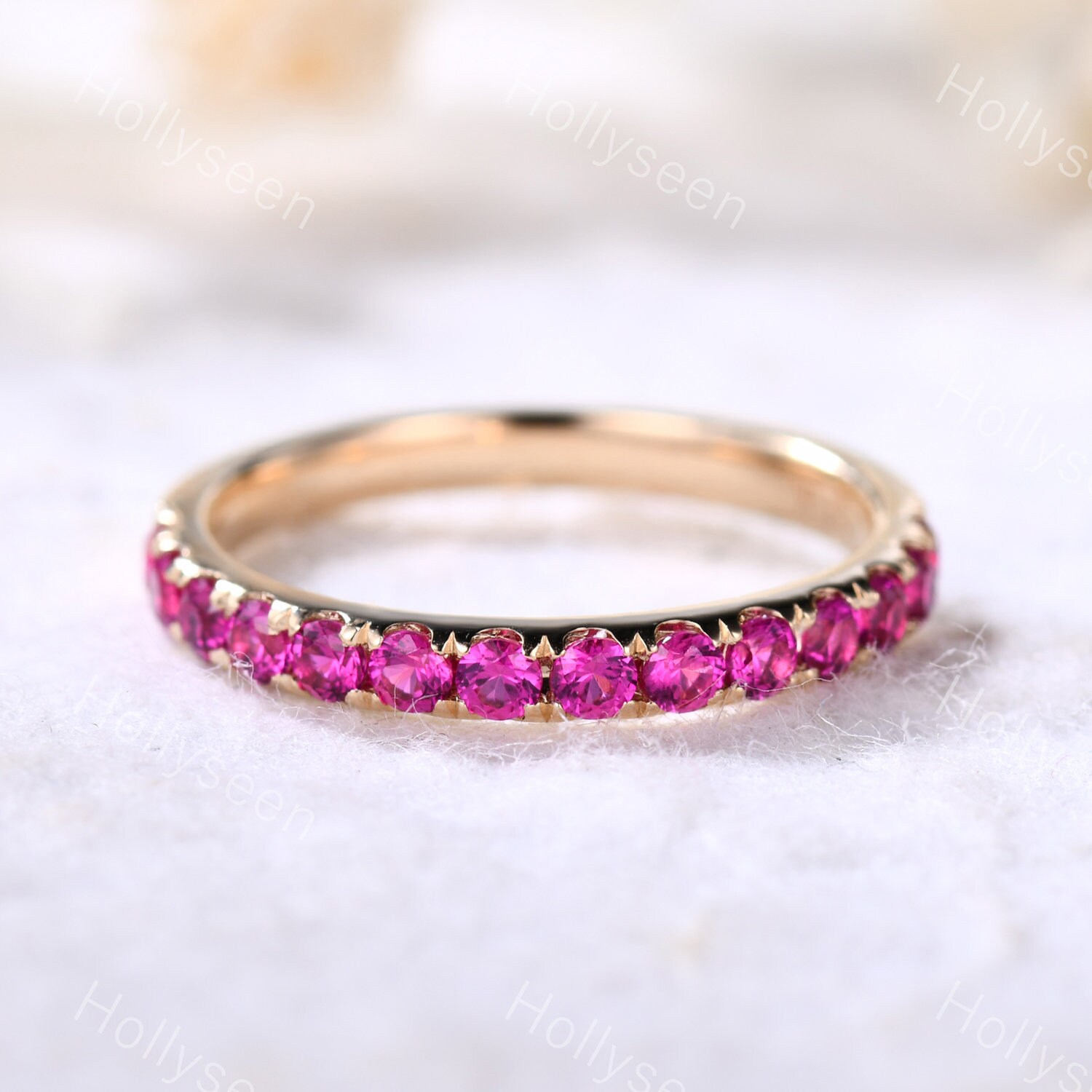 Ruby Wedding Band 14k Rose Gold Half Eternity Sterling Silver July ...