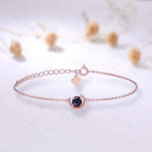 Blue Sandstone Crescent Moon Bracelet Rose Gold Dainty Bracelet Women Delicate Unique Bracelet Minimalist Gift for Her Valentine Anniversary