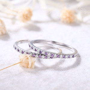 White Gold Moissanite Wedding Band Set Sterling Silver Amethyst Engagement Ring Set Sterling Silver Ring Vintage Bridal Set Promise Ring Set