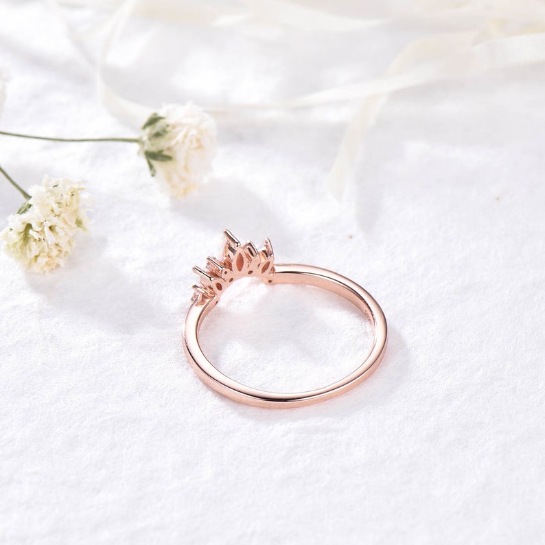 Fire Opal Wedding Band Moissanite Wedding Ring Rose Gold Engagement Ring Stacking Ring Curved Wedding Band Sterling Silver Dainty Ring Band image 5