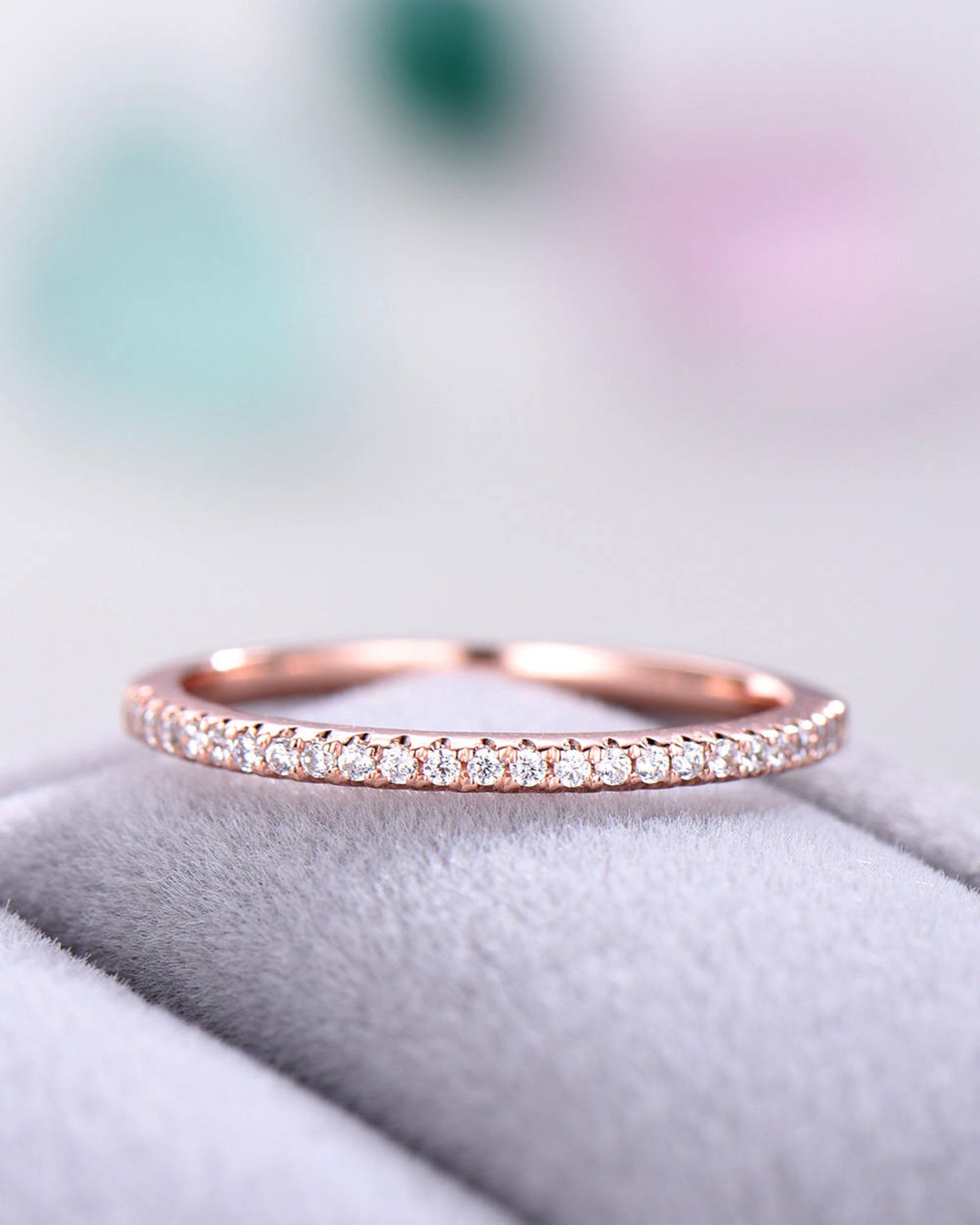 Half Eternity Moissanite Wedding Band Sterling Silver Etsy