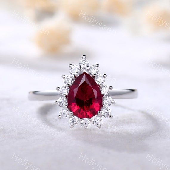 Ruby ring, sterling silver Yellow Gold Plated pear cut ruby ring, large ring,  cocktail ring, cluster ring, cluster diamond ring – Thesellerworld