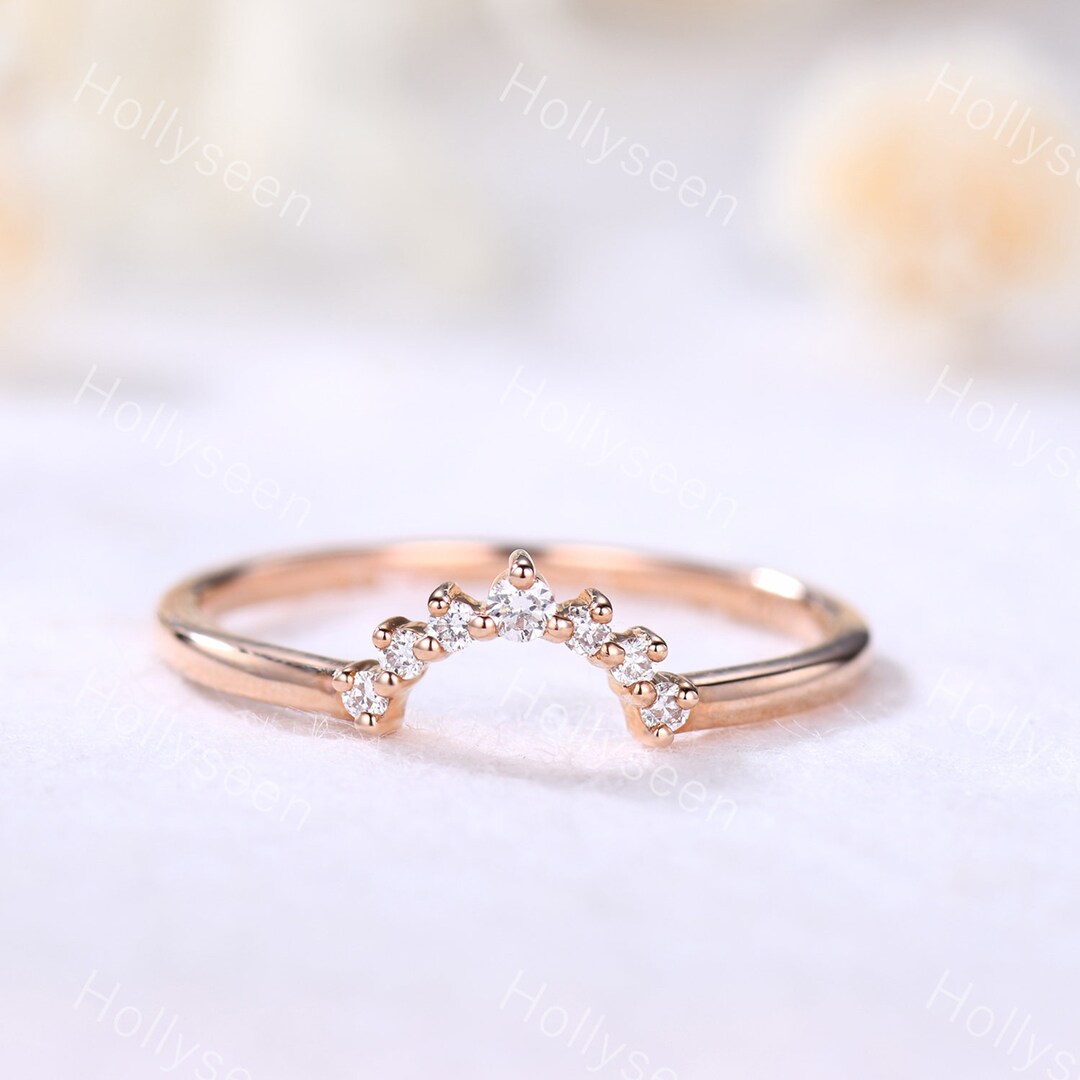 Rose Gold Moissanite Wedding Band Moissanite Curved Wedding Band Dainty
