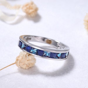 Alexandrit Saphir Verlobungsring Band Sterling Silber Ring Princess Cut Edelstein Stapelring Zarte Braut Passender Ring