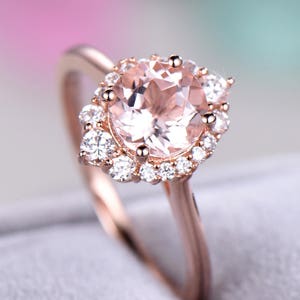 Morganite Halo Engagement Ring 14k Rose Gold 925 Sterling Silver CZ Cubic Zirconia Diamond Wedding Rings Bridal Women Anniversary Gift Plain image 2