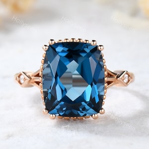 London Blue Topaz Ring Sterling Silver Blue Topaz Ring Dainty Topaz Ring Rose Gold Ring Cushion cut London Topaz Ring Promise Ring for Women