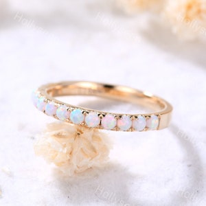 Fire Opal Ring Rose Gold Opal Engagement Ring Silver Opal Ring Opal Wedding Band Eternity Band Promise Ring Vintage Opal Ring for Women