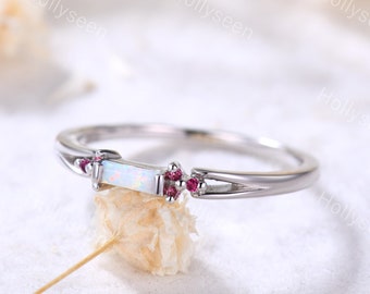 Baguette Cut Fire Opal Wedding Ring Rose Gold Opal Engagement Ring Ruby Ring Unique Ring Vintage Ring Dainty Ring Sterling Silver Ring 14k