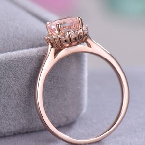 Morganite Halo Engagement Ring 14k Rose Gold 925 Sterling Silver CZ Cubic Zirconia Diamond Wedding Rings Bridal Women Anniversary Gift Plain image 5