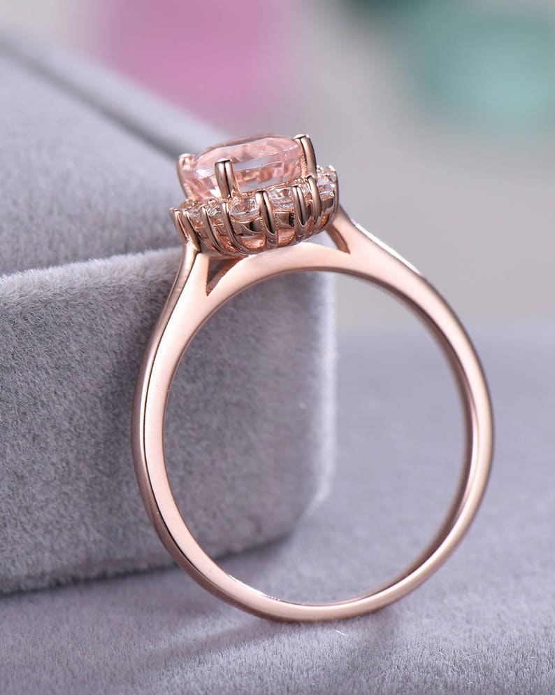 Morganite Halo Engagement Ring 14k Rose Gold 925 Sterling Silver CZ Cubic Zirconia Diamond Wedding Rings Bridal Women Anniversary Gift Plain image 5