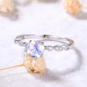 1ct Rundschliff Regenbogen Mondstein Verlobungsring Sterling Silber Blau Mondstein Ehering Vintage 14k Mondstein Ring Damen Statement Ring