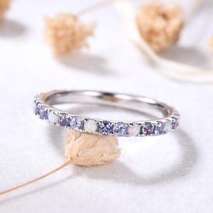 2 mm Opal Alexandrit Tanzanit Vigselring Sterlingsilver Stapelbar alliansring Ädelstensbrudring Löftesring