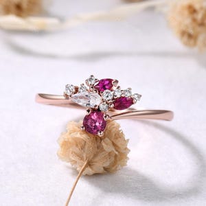Vintage bague de fiançailles rubis tourmaline rose 14 carats or rose pierres précieuses rouges bague de promesse délicate bague d&#39;anniversaire unique bague de mariée pour elle
