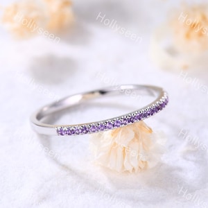 Amethyst Wedding Band Sterling Silver Amethyst Engagement Ring Thin Wedding Band Dainty Wedding Band Woman Promise Bridal Ring Vintage Ring image 1