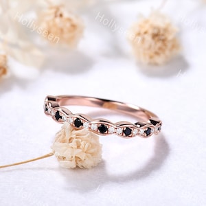 Moissanite Black Onyx Wedding Band Ring Rose Gold Eternity Ring Dainty Stacking Ring Viking Ring Marquise Ring Promise Ring for Women