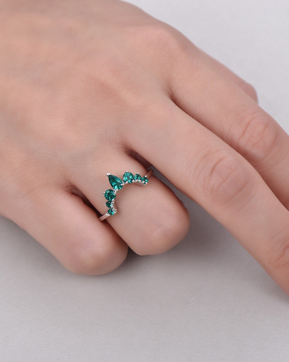 Lab Created Green Emerald Wedding Ring Engagement 14k White Etsy