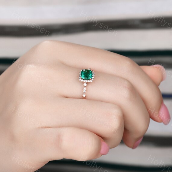 Cushion cut emerald engagement rings best sale