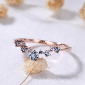 London Blue Topaz Curved Wedding Band 14k Rose Gold Blue Gemstone Engagement Stackable Ring Vintage Stackable Ring Bridal Matching Band