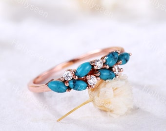 Blue Turquoise Engagement Ring Moissanite Ring Sterling Silver Vintage Turquoise Ring Unique Ring Statement Ring Promise Ring for Women