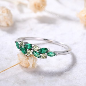 Marquise Emerald Ring Emerald Engagement Ring Vintage Emerald Ring Antique Emerald Ring Peridot Ring Women Promise Ring Anniversary Gift