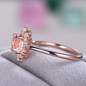 Morganite Halo Engagement Ring 14k Rose Gold 925 Sterling Silver CZ Cubic Zirconia Diamond Wedding Rings Bridal Women Anniversary Gift Plain image 6