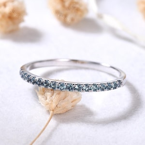 1.5mm Alexandrite Wedding Band 14k White Gold Alexandrite Stacking Ring June Birthstone Ring Minimalist Bridal Stackable Ring Gift for Women