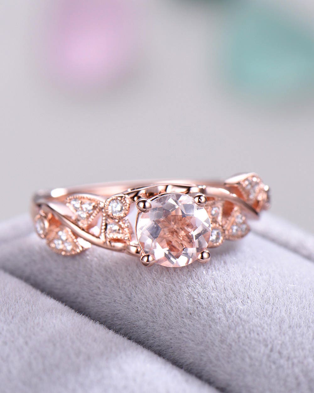 Peach Pink Morganite Engagement Ring 14k Rose Gold Sterling - Etsy