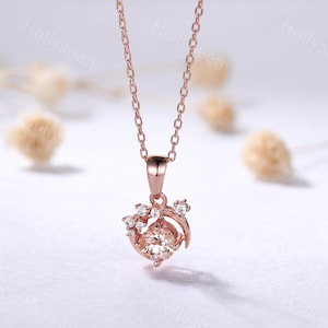 Vintage morganiet roségouden hanger art deco moissaniet ketting unieke maan ketting sierlijke vrouwen bruids cadeau jubileum cadeau voor haar