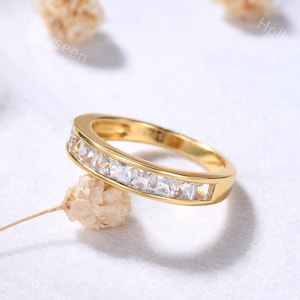 Gelbgold Mondstein Verlobungsring Bandring Mondstein zierlich Princess Cut Mondstein Hochzeit Stapelbar Ring Birthstone Stapelring Frauen Geschenk