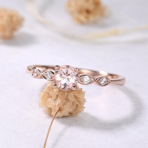 Round Cut Morganite Ring 14k Rose Gold Natural Pink Stone Ring Peach Gemstone Ring Solitaire Ring