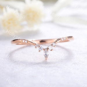Moissanite Wedding Band Rose Gold Curved Wedding Band Stackable Ring Eternity Band Matching Ring Dainty Wedding Band Marquise Ring Band