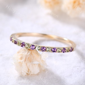 Amethyst Wedding Band Peridot Engagement Ring Rose Gold Wedding Band Birthstone Ring Dainty Wedding Band Viking Ring Gemstone Ring for Her