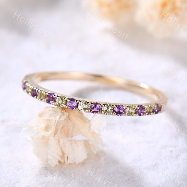 Amethyst Wedding Band Peridot Engagement Ring Rose Gold Wedding Band Birthstone Ring Dainty Wedding Band Viking Ring Gemstone Ring for Her