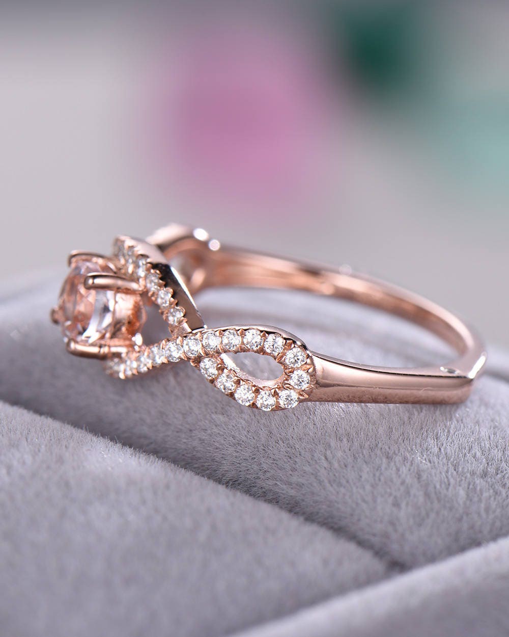 Pink Morganite Engagement Ring Rose Gold CZ Diamond Split | Etsy