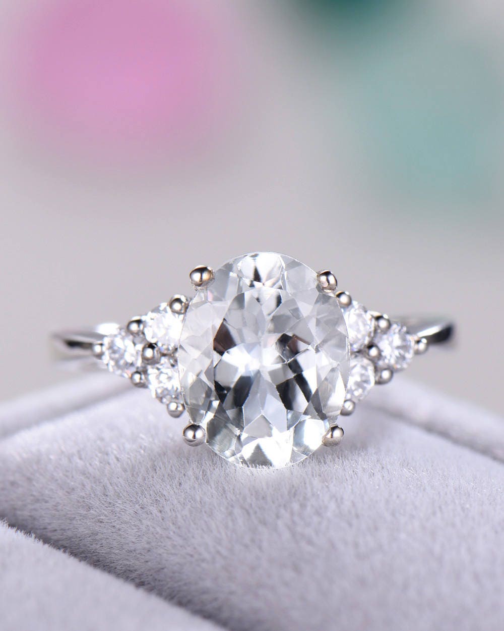 White Topaz Engagement Ring Oval 925 Sterling Silver 14k White - Etsy