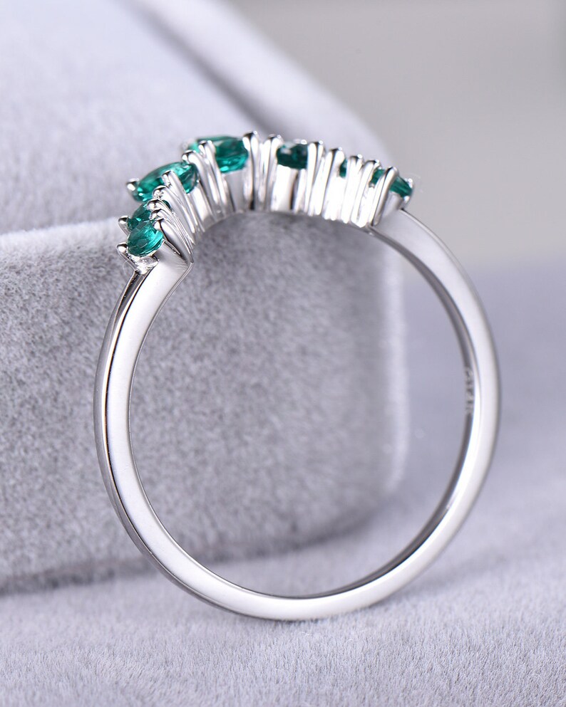 Lab Created Green Emerald Wedding Ring Engagement 14k White Etsy