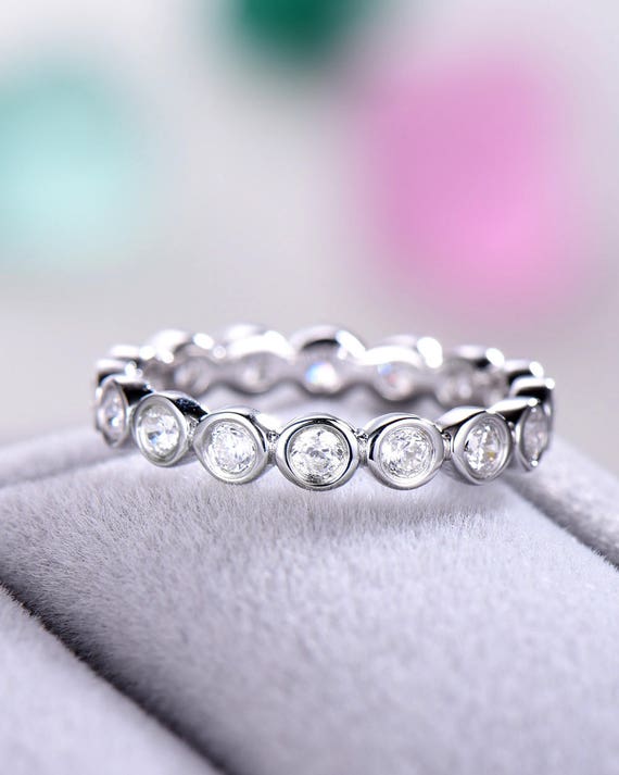 CZ Diamond Wedding Band Sterling Silver 14k White Rose Yellow Gold