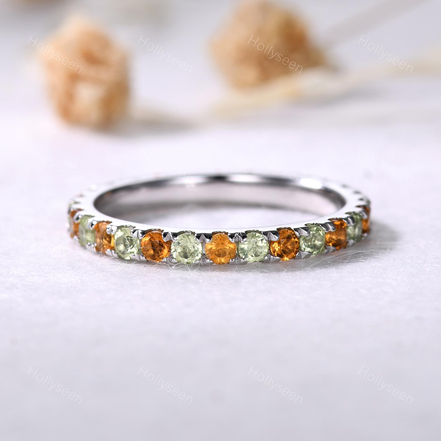 2mmペリドットシトリン結婚指輪シルバーホワイトゴールドリング