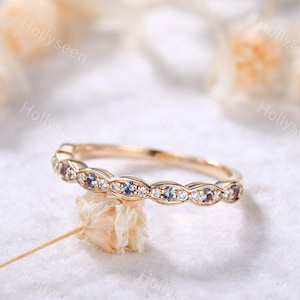 Alexandrite Wedding Band Moissanite Ring Band Unique Ring Dainty Ring Gold Wedding Band Silver Promise Ring Engagement Ring for Women Gift