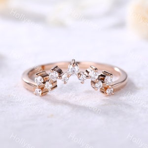 Rose Gold CZ Diamond Wedding Band Engagement Ring Open Gap Stackable Bridal Ring Retro Vintage Matching Band for Her Anniversary Promise