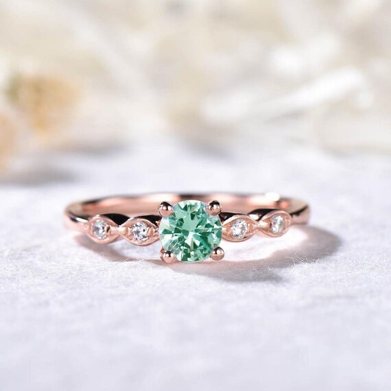 Green Sapphire Ring Rose Gold Engagement Ring Teal Solitaire - Etsy