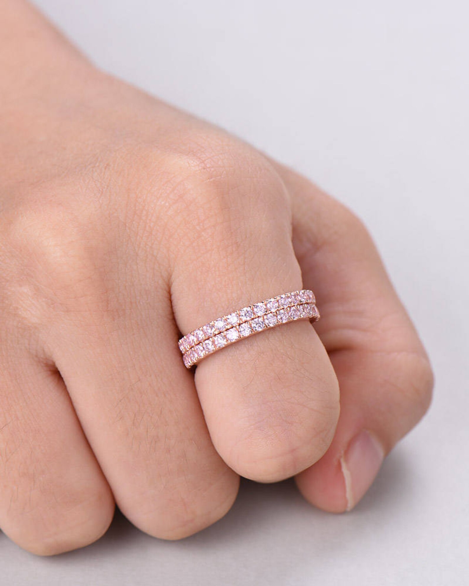 Pink CZ Cubic Zirconia Wedding Ring Set 14k Rose Gold 925 Etsy