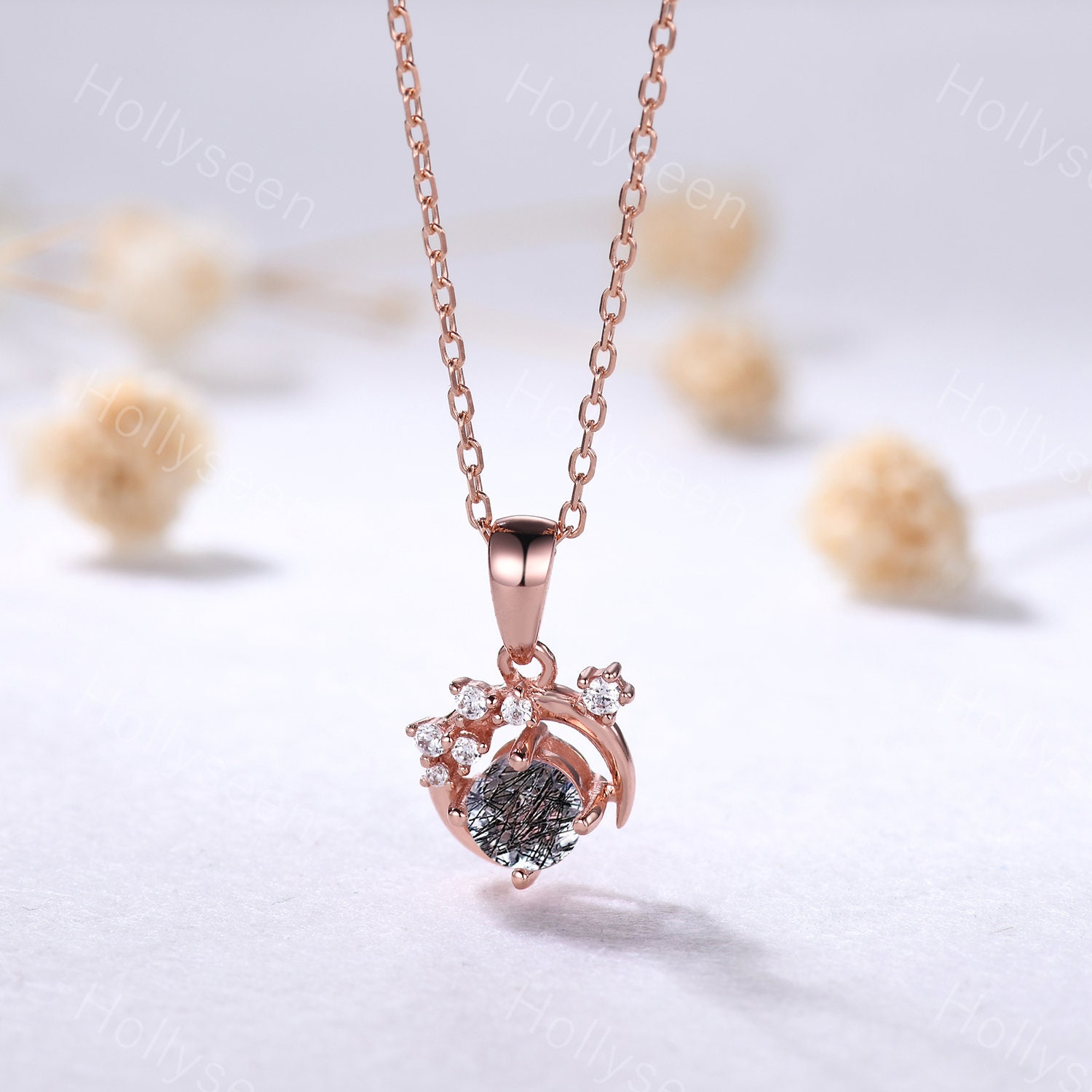 Vintage Rose Quartz 14k Rose Gold Pendant Art Deco Necklace Unique