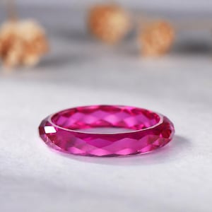 Briolette Cut Ruby Wedding Band Full Eternity Red Stone Stacking Ring July Birthstone Stackable Ring Solid Red Gemstone Faceted Ring