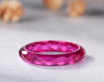 Briolette Cut Ruby Wedding Band Full Eternity Red Stone Stacking Ring July Birthstone Stackable Ring Solid Red Gemstone Faceted Ring