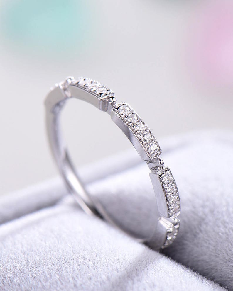 Unique CZ Half Eternity Wedding Band 925 Sterling Silver 14k Etsy